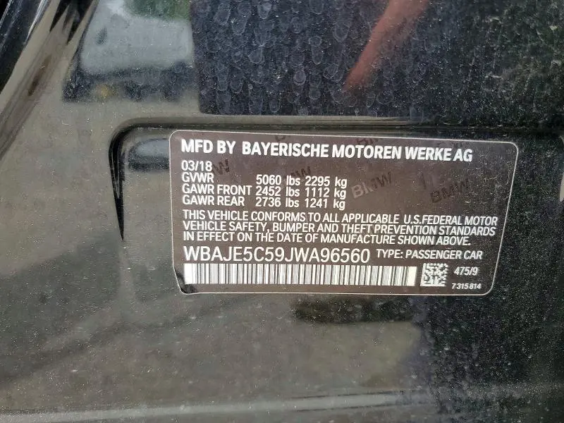 BMW 5 SERIES 2018 VIN WBAJE5C59JWA96560