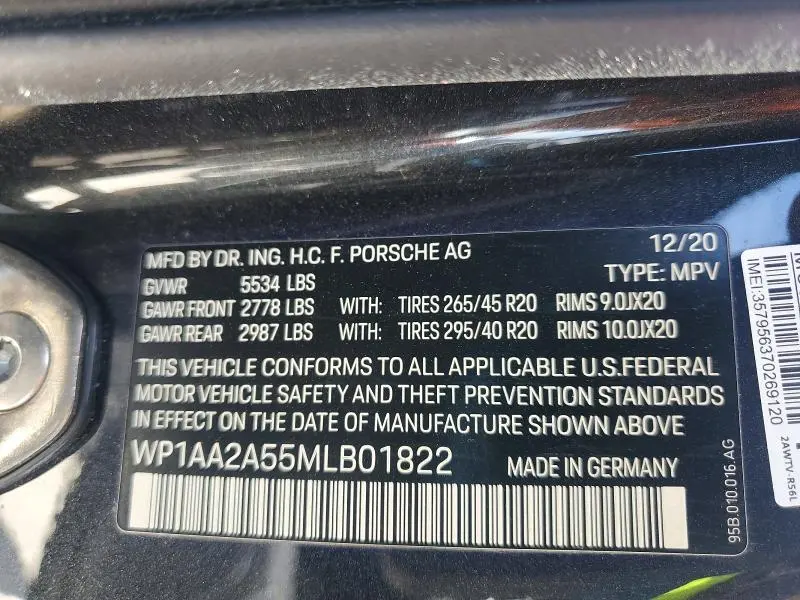 PORSCHE MACAN 2021 VIN WP1AA2A55MLB01822