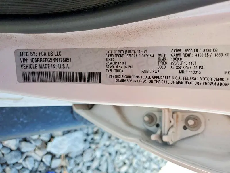 RAM 1500 2022 VIN 1C6RREFG5NN178051