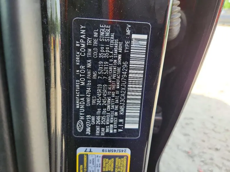 HYUNDAI TUCSON 2018 VIN KM8J3CA2XJU794296