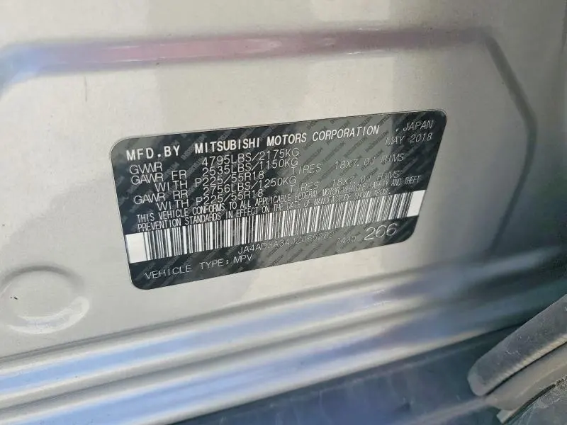 MITSUBISHI OUTLANDER 2018 VIN JA4AD3A34JZ065282