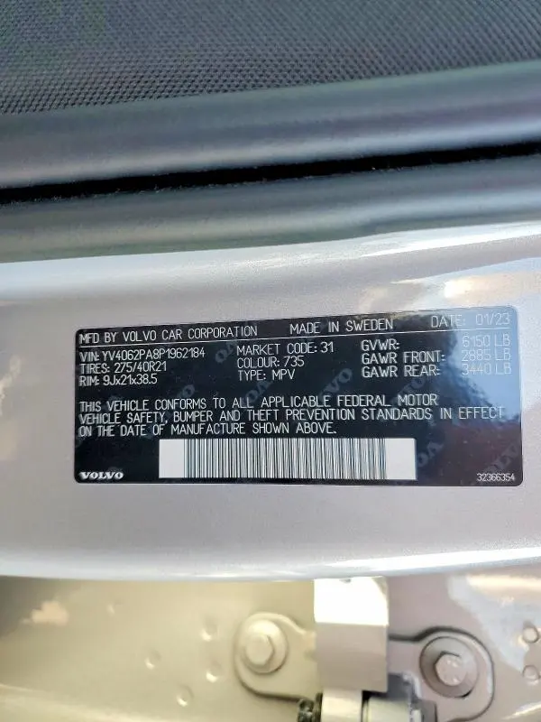 VOLVO XC90 2023 VIN YV4062PA8P1962184