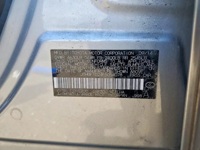 LEXUS IS 2015 VIN JTHBF1D24F5054078