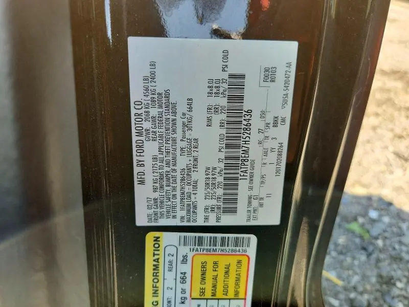 FORD MUSTANG 2017 VIN 1FATP8EM7H5286436