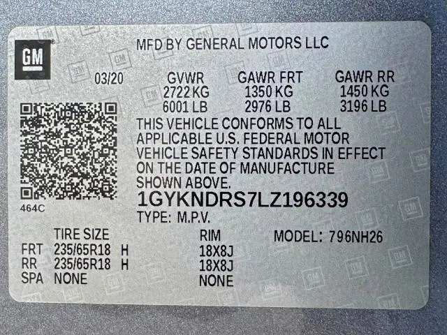 CADILLAC XT5 2020 VIN 1GYKNDRS7LZ196339