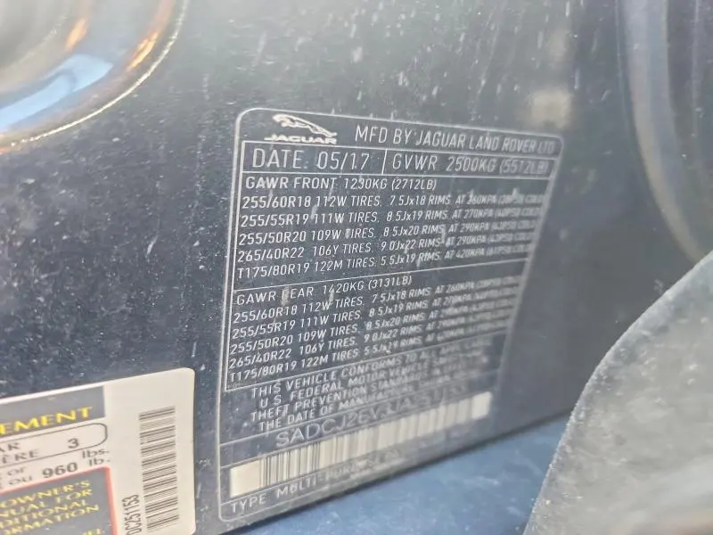 JAGUAR F-PACE 2018 VIN SADCJ2EV3JA251153