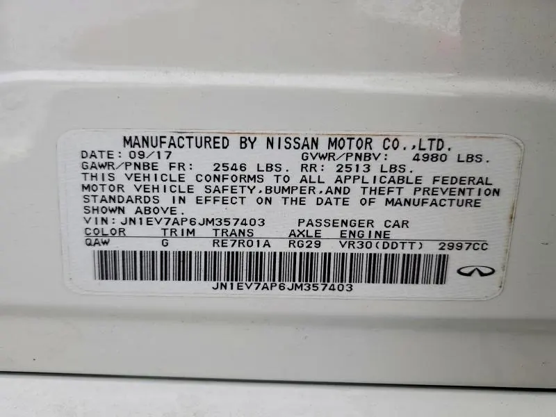 INFINITI Q50 2018 VIN JN1EV7AP6JM357403