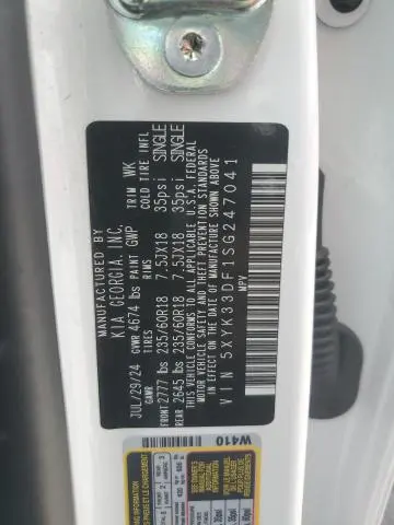 KIA SPORTAGE 2025 VIN 5XYK33DF1SG247041