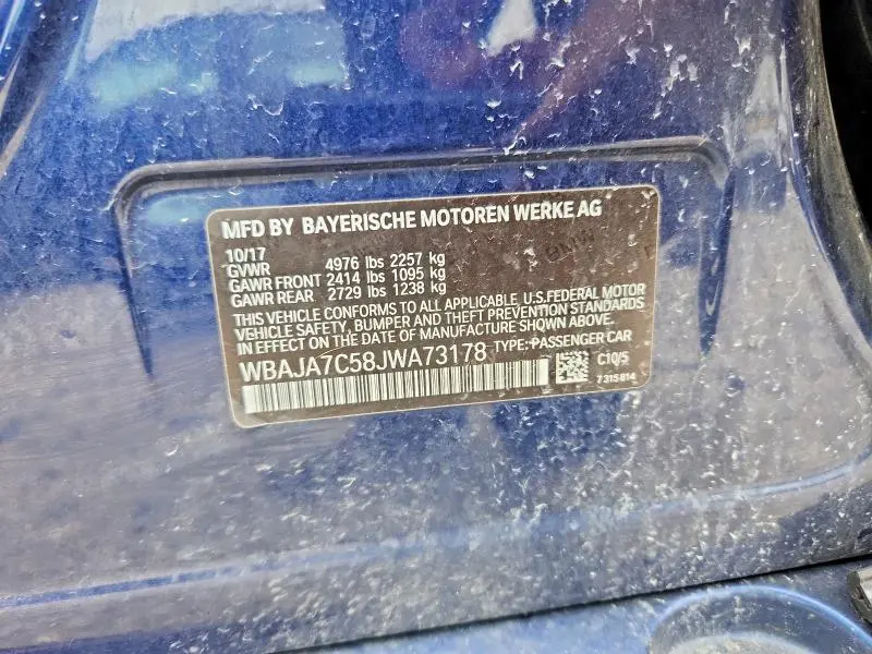 BMW 5 SERIES 2018 VIN WBAJA7C58JWA73178