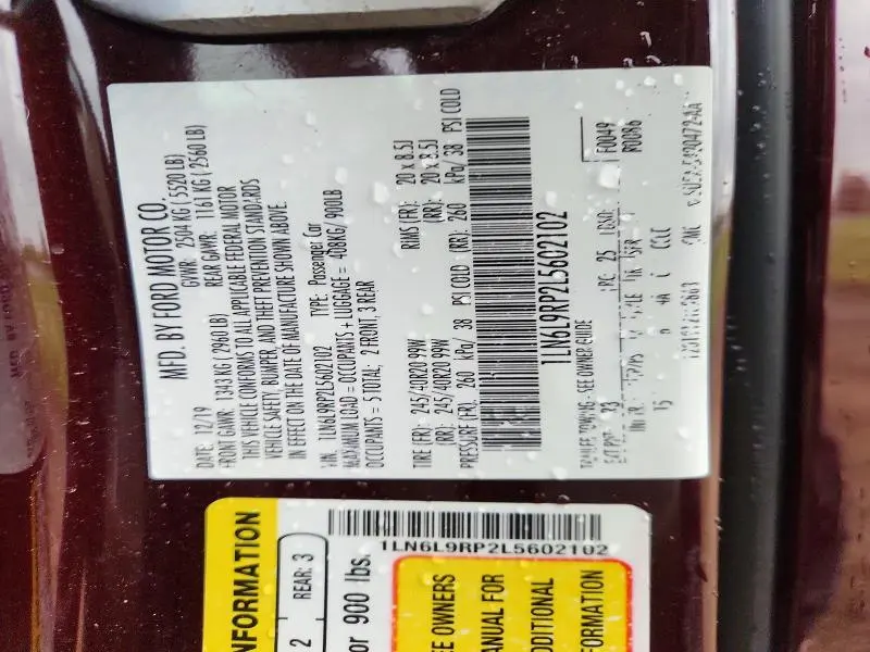 LINCOLN CONTINENTL 2020 VIN 1LN6L9RP2L5602102