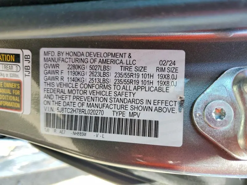 ACURA RDX 2024 VIN 5J8TC2H78RL020270