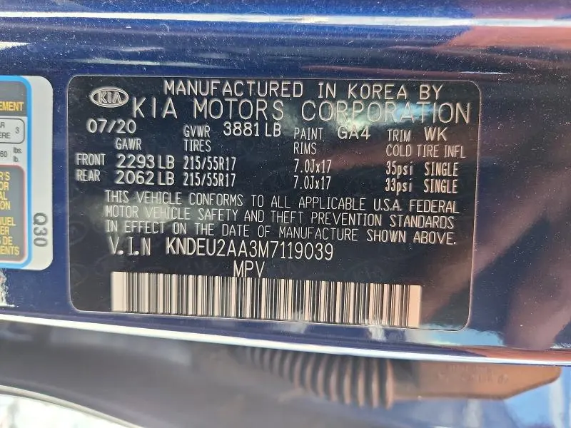 KIA SELTOS 2021 VIN KNDEU2AA3M7119039
