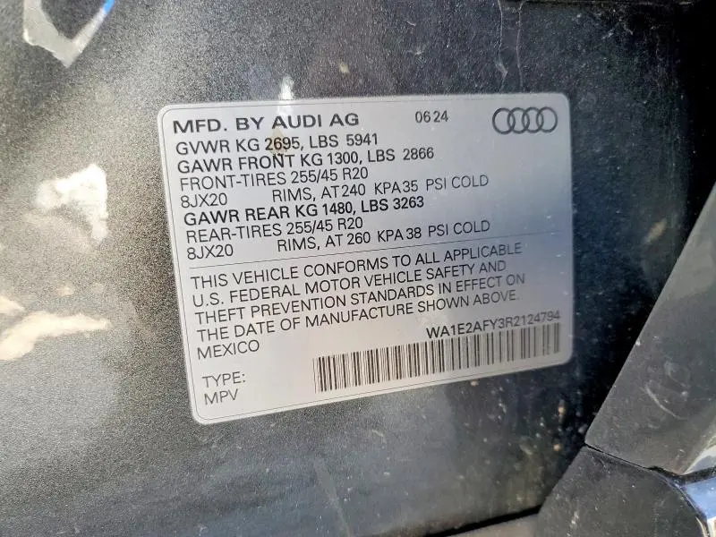 AUDI Q5 2024 VIN WA1E2AFY3R2124794