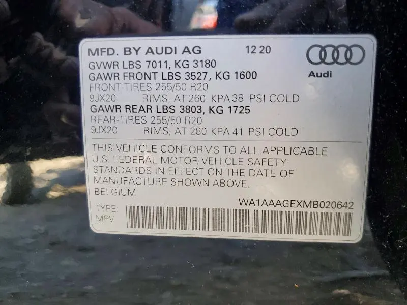 AUDI E-TRON 2021 VIN WA1AAAGEXMB020642