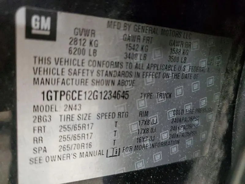 GMC CANYON 2016 VIN 1GTP6CE12G1234645