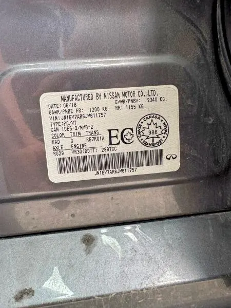 INFINITI Q50 2018 VIN JN1EV7AR6JM611757