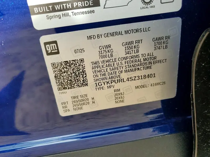 CADILLAC ALL OTHER 2025 VIN 1GYKPURL4SZ318401