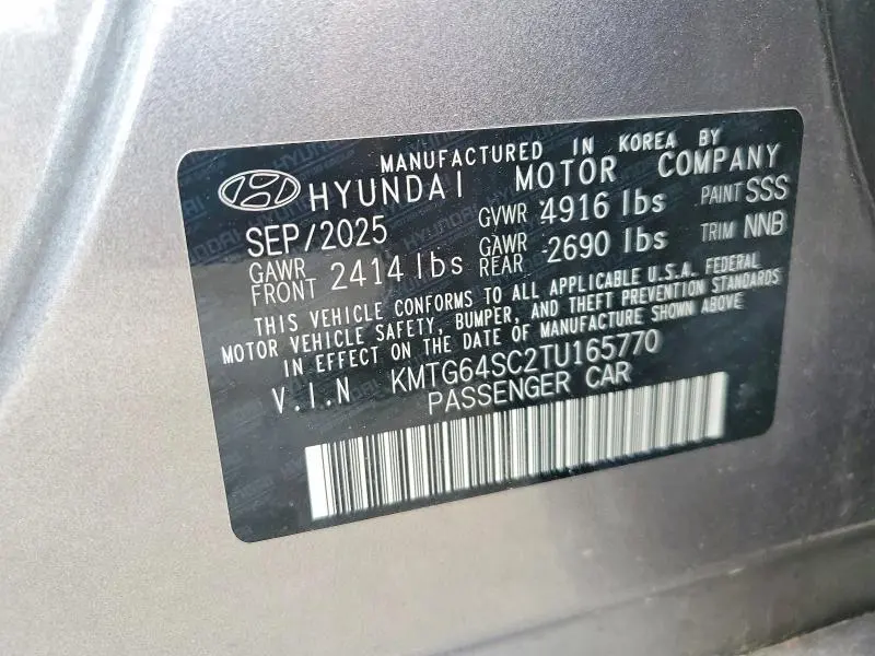 GENESIS G70 2026 VIN KMTG64SC2TU165770