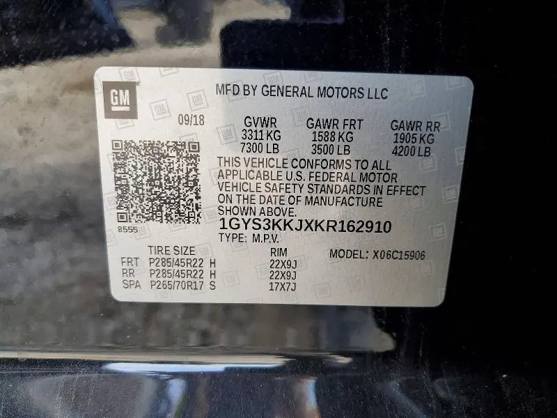 CADILLAC ESCALADE 2019 VIN 1GYS3KKJXKR162910