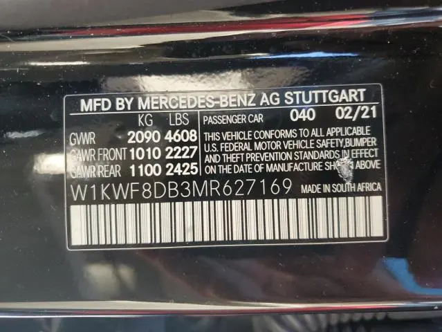 MERCEDES-BENZ C-CLASS 2021 VIN W1KWF8DB3MR627169