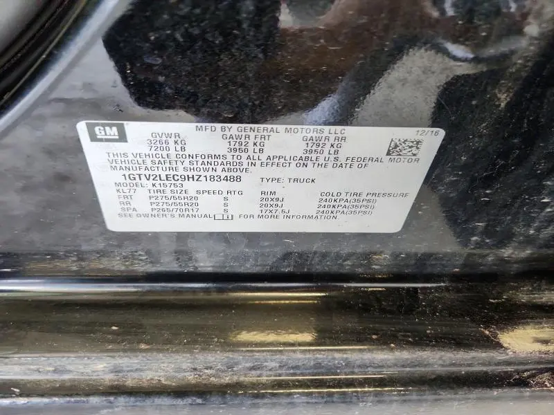 GMC SIERRA 2017 VIN 1GTV2LEC9HZ183488