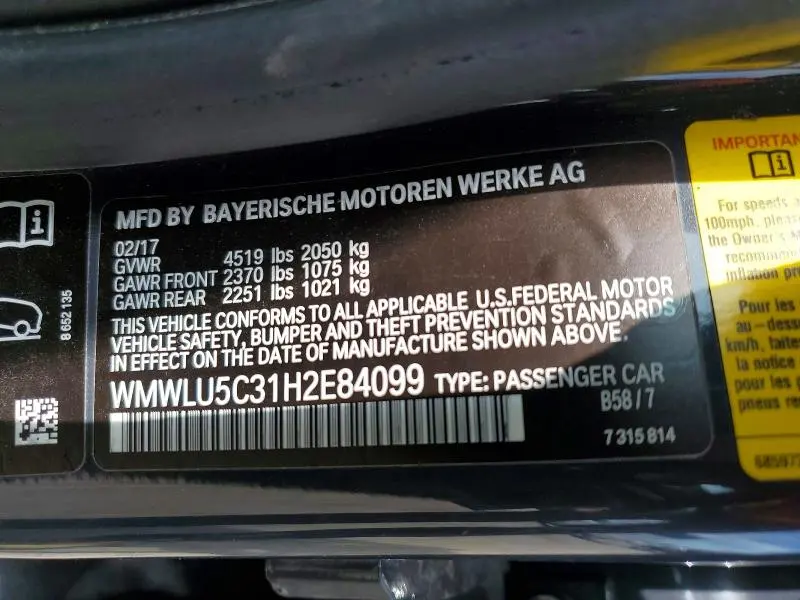 MINI COOPER 2017 VIN WMWLU5C31H2E84099