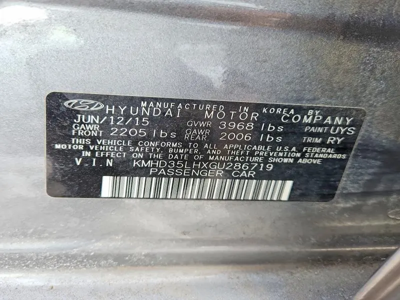 HYUNDAI ELANTRA 2016 VIN KMHD35LHXGU286719