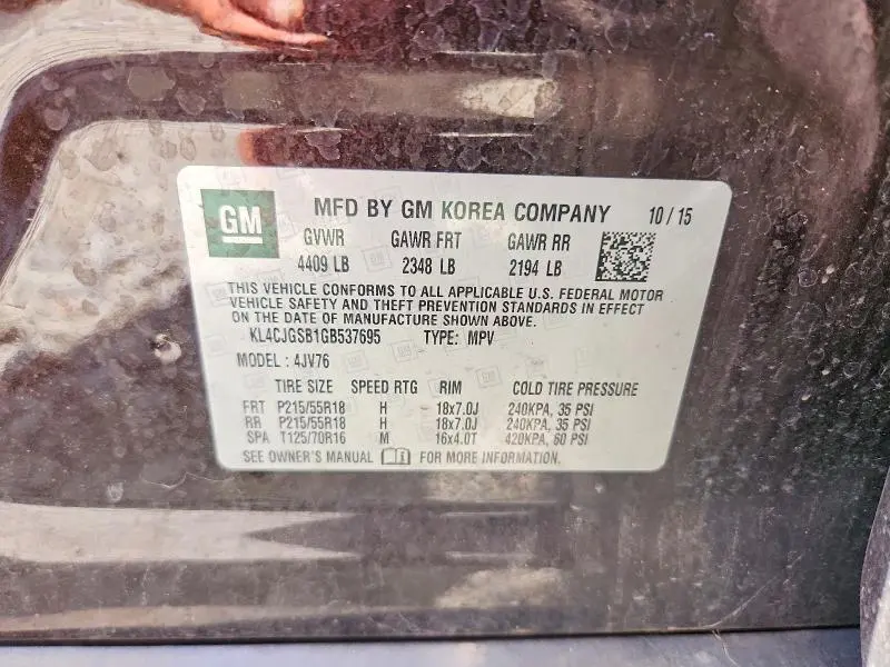 BUICK ENCORE 2016 VIN KL4CJGSB1GB537695