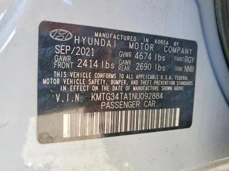GENESIS G70 2022 VIN KMTG34TA1NU092884
