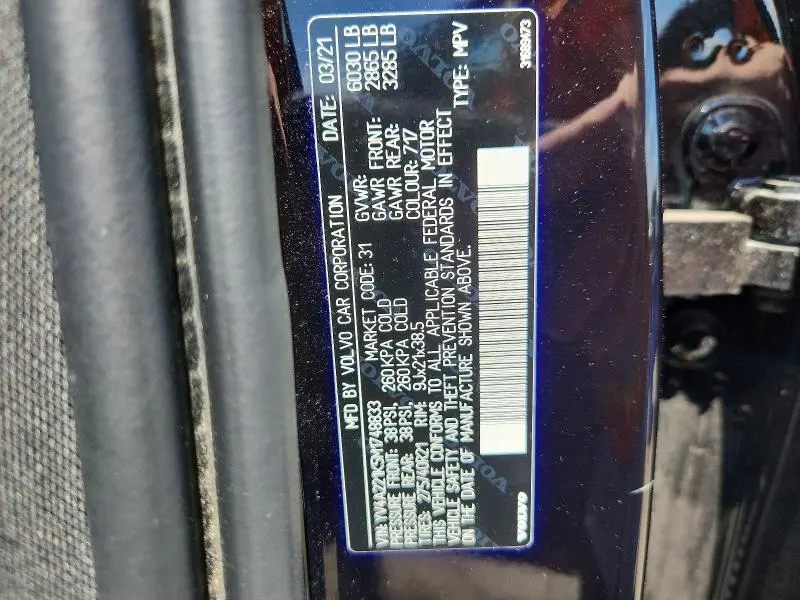 VOLVO XC90 2021 VIN YV4A221K5M1748833