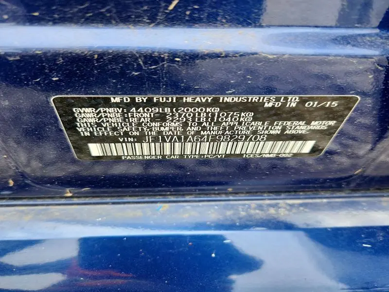 SUBARU WRX 2015 VIN JF1VA1A64F9829708