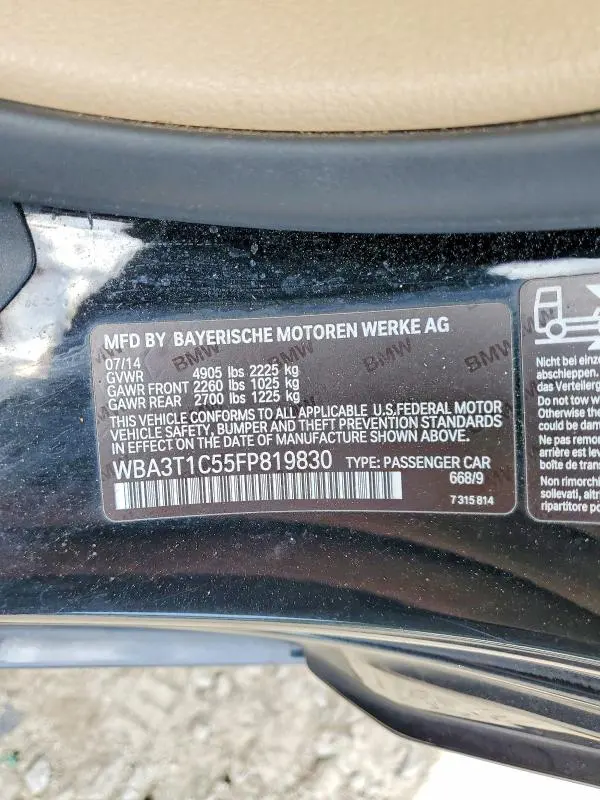 BMW 4 SERIES 2015 VIN WBA3T1C55FP819830