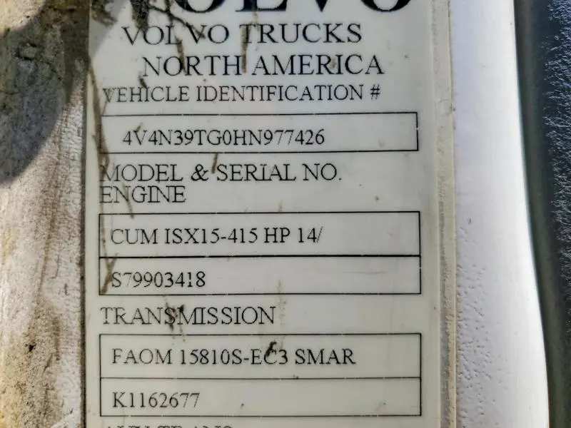 VOLVO VN 2017 VIN 4V4N39TG0HN977426