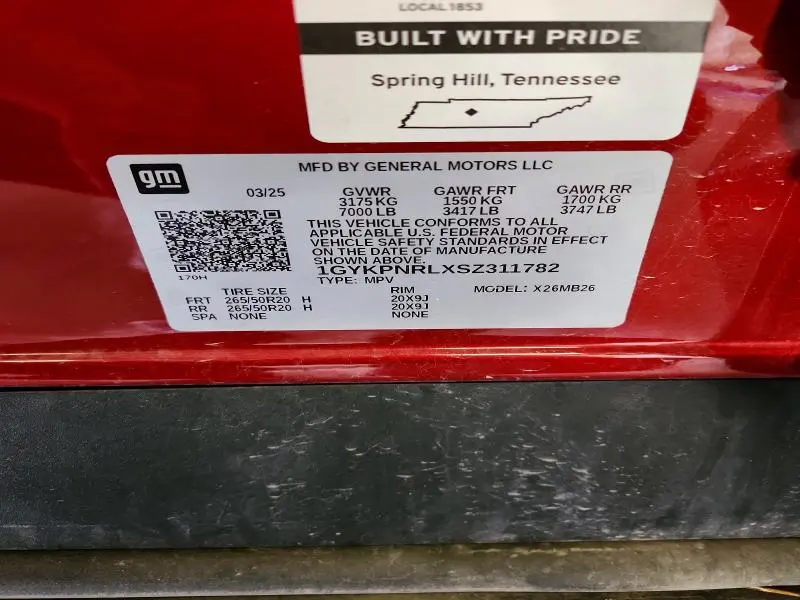CADILLAC ALL OTHER 2025 VIN 1GYKPNRLXSZ311782