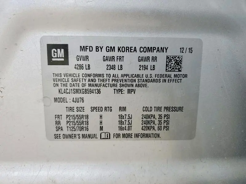 BUICK ENCORE 2016 VIN KL4CJ1SMXGB594136