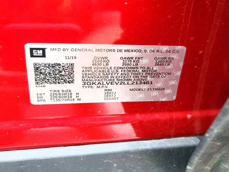 GMC TERRAIN 2020 VIN 3GKALVEV2LL213461