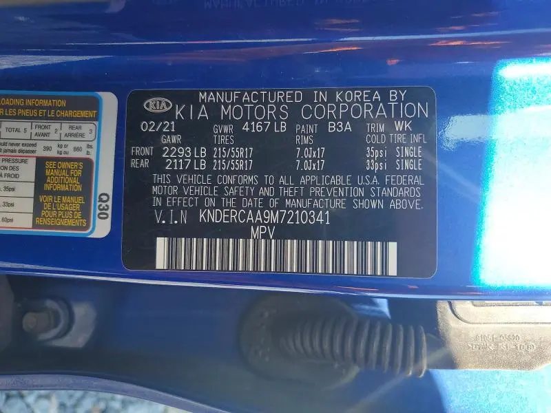 KIA SELTOS 2021 VIN KNDERCAA9M7210341
