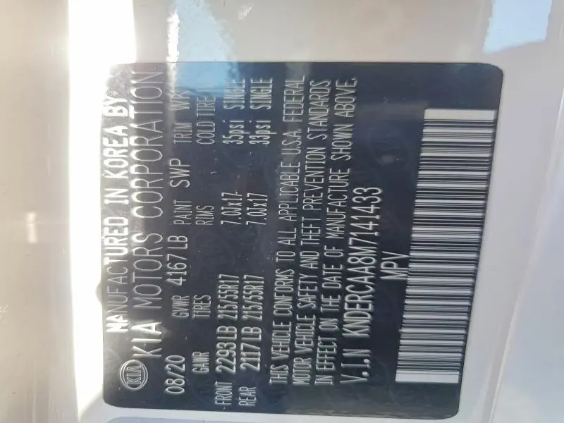 KIA SELTOS 2021 VIN KNDERCAA8M7141433