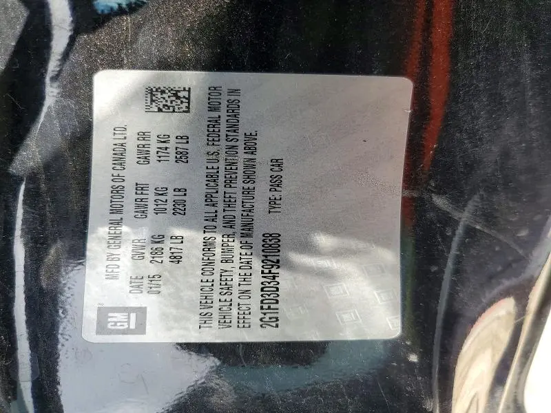 CHEVROLET CAMARO 2015 VIN 2G1FD3D34F9210838