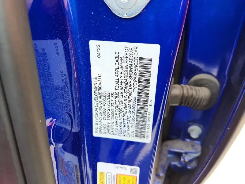 ACURA TLX 2022 VIN 19UUB5F53NA003585