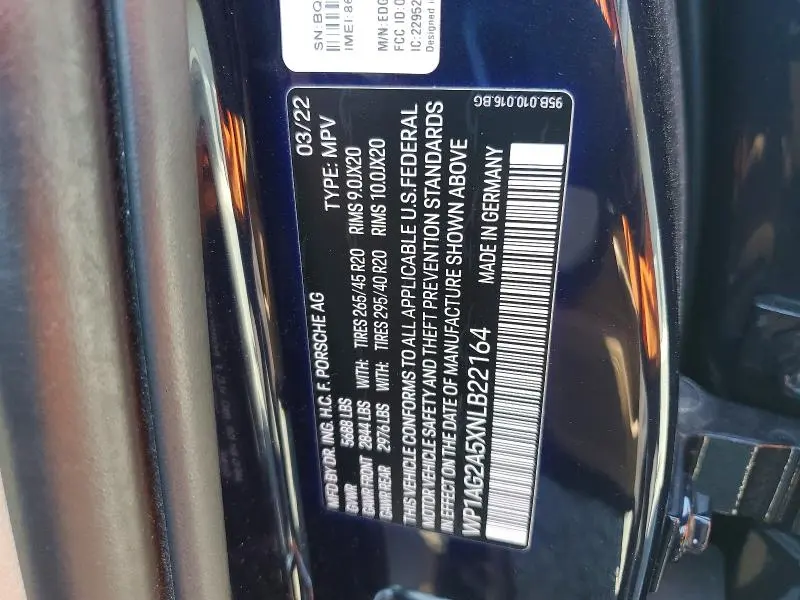PORSCHE MACAN 2022 VIN WP1AG2A5XNLB22164