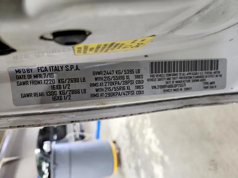 RAM PROMASTER 2020 VIN ZFBHRFAB6L6P25571