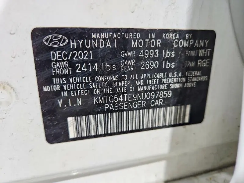GENESIS G70 2022 VIN KMTG54TE9NU097859