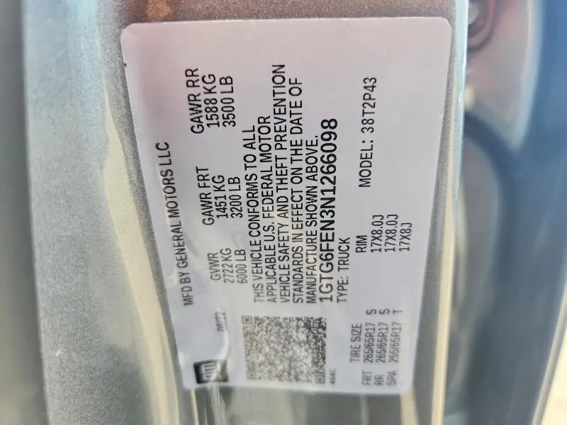 GMC CANYON 2022 VIN 1GTG6FEN3N1266098
