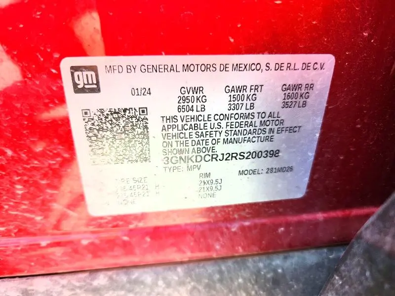 CHEVROLET BLAZER 2024 VIN 3GNKDCRJ2RS200398