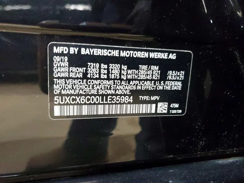 BMW X7 2020 VIN 5UXCX6C00LLE35984
