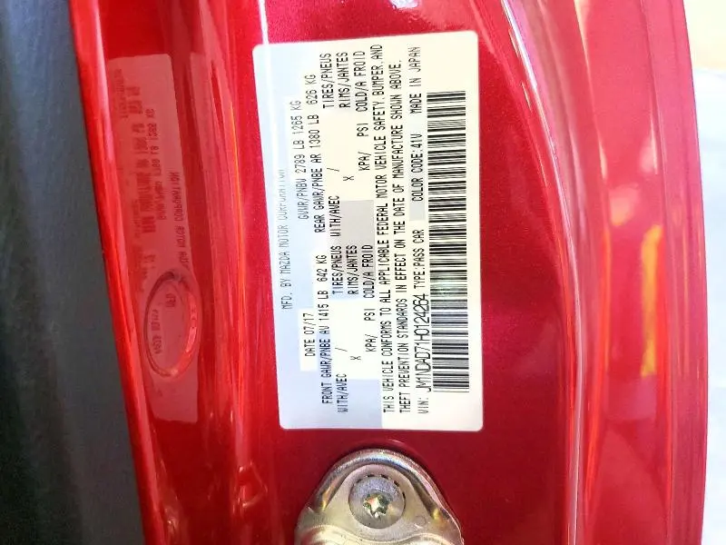 MAZDA MX5 2017 VIN JM1NDAD71H0124264
