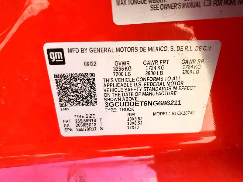 CHEVROLET SILVERADO 2022 VIN 3GCUDDET6NG686211