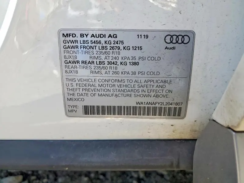 AUDI Q5 2020 VIN WA1ANAFY2L2041807