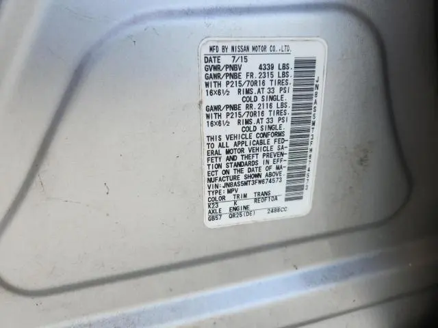 NISSAN ROGUE 2015 VIN JN8AS5MT3FW674573